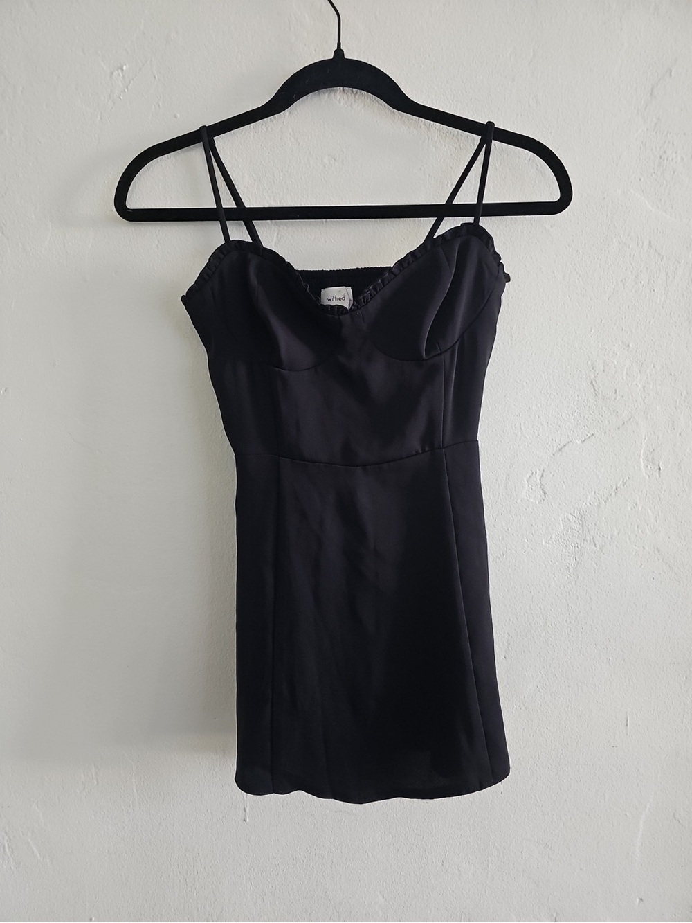 Aritzia Wilfred Black Spaghetti Strap Frill Sweetheart Neckline Mini Dress